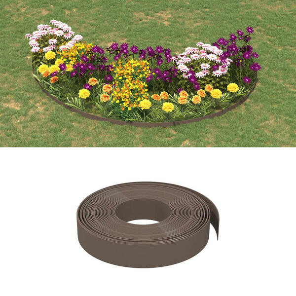 vidaXL Garden Edgings 4 pcs Brown 10 m 10 cm Polyethylene
