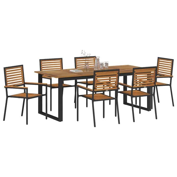 vidaXL Garden Dining Set 7 pcs Black Solid Acacia Wood