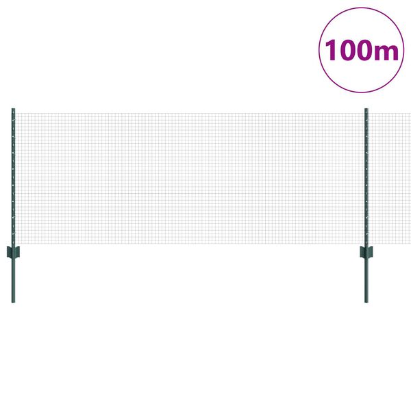 vidaXL Fence with Post Green 0.8 x 100 m Steel and PVC