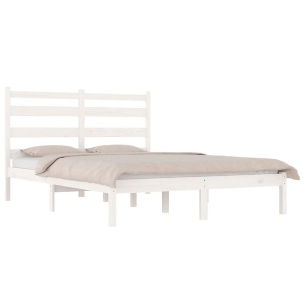 vidaXL Bed Frame without Mattress White Solid Wood Pine King Size