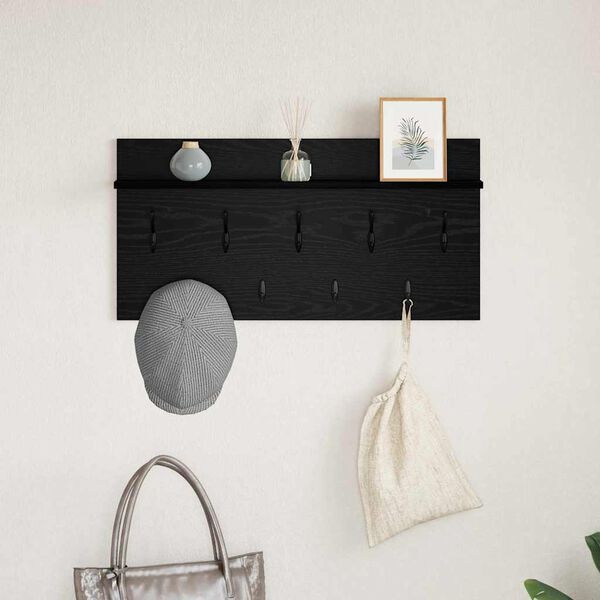 vidaXL Wall-Mounted Coat Rack with Shelf Black Oak 80 x 40 x 12 cm
