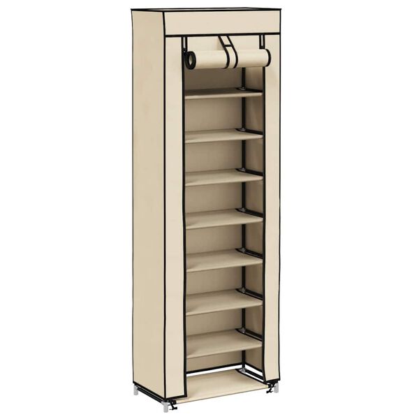 vidaXL Shoe Cabinet with Cover Cream 57x29x162 cm Fabric