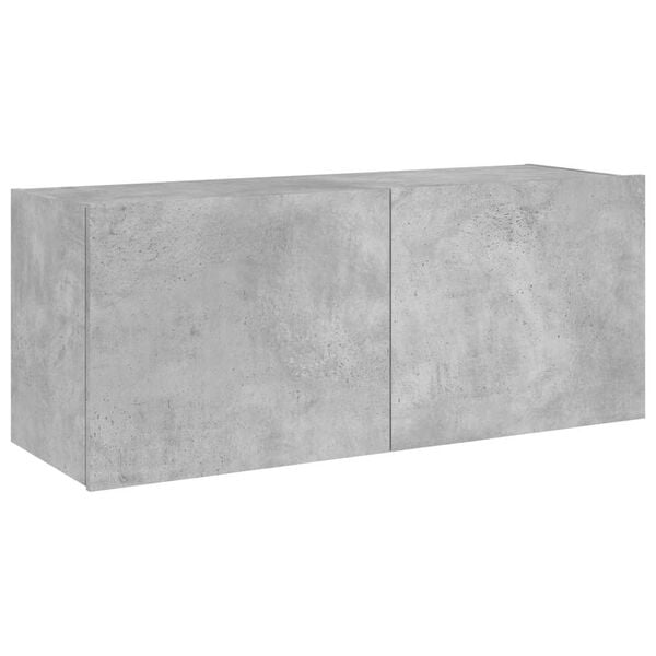 vidaXL TV Wall Cabinet with LED Lights Concrete Grey 100x35x41 cm