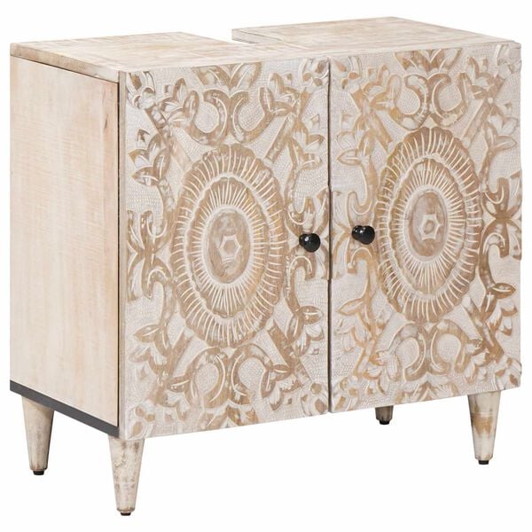 vidaXL Bathroom Sink Cabinet White 62 x 33 x 58 cm Solid Mango Wood