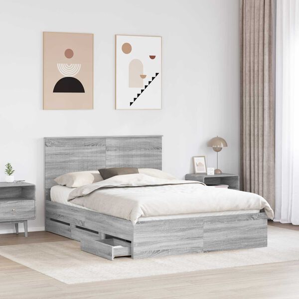 vidaXL Bed Frame with Drawer Grey Sonoma 140 x 200 cm Engineer Wood