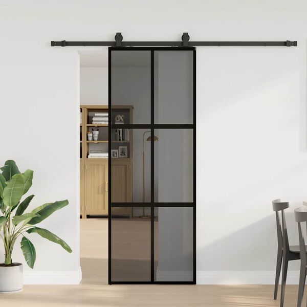 vidaXL Sliding Door with Hardware Set Black 76x205 cm Tempered Glass