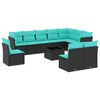 vidaXL 11 Piece Garden Sofa Set with Cushions Black Poly Rattan