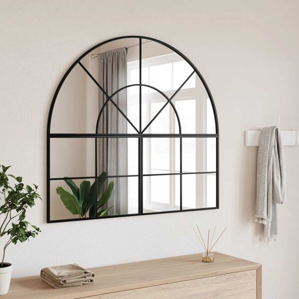 vidaXL Wall Mirror Black 100x90 cm Arch Iron