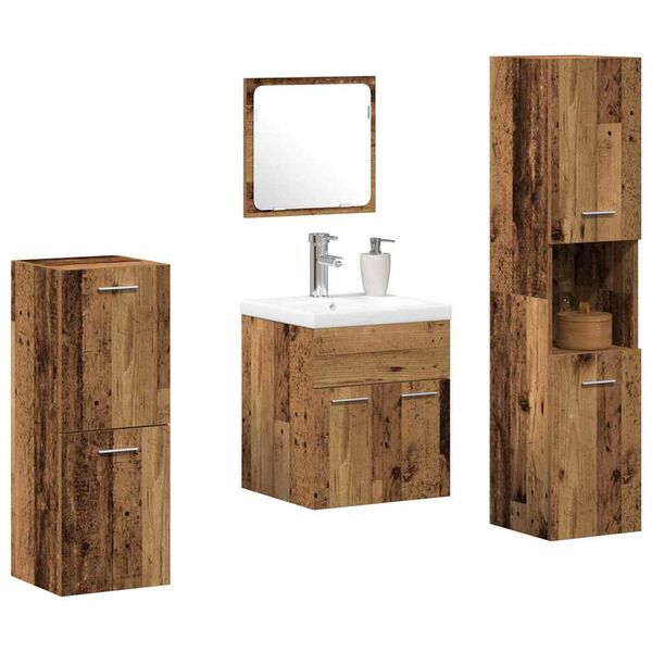 vidaXL Bathroom Furniture Set with Door 5 pcs Old Wood Engineered Wood