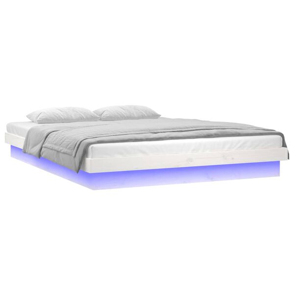 vidaXL LED Bed Frame without Mattress White 140x190 cm Solid Wood