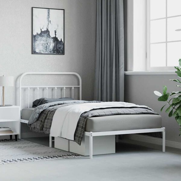 vidaXL Metal Bed Frame without Mattress with Headboard White 107x203cm