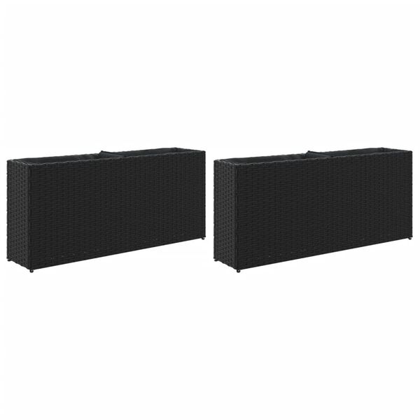 vidaXL Garden Planters with 2 Pots 2 pcs Black 90x20x40 cm Poly Rattan