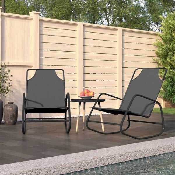 vidaXL Rocking Sun Loungers 2 pcs Grey Steel and Textilene