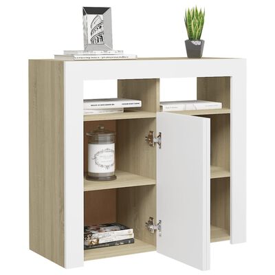 vidaXL Sideboard with LED Lights White and Sonoma Oak 80x35x75 cm