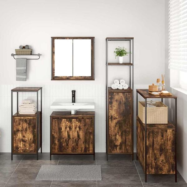 vidaXL Bathroom Furniture Set with Shelf 5 pcs Smoked Oak and Black