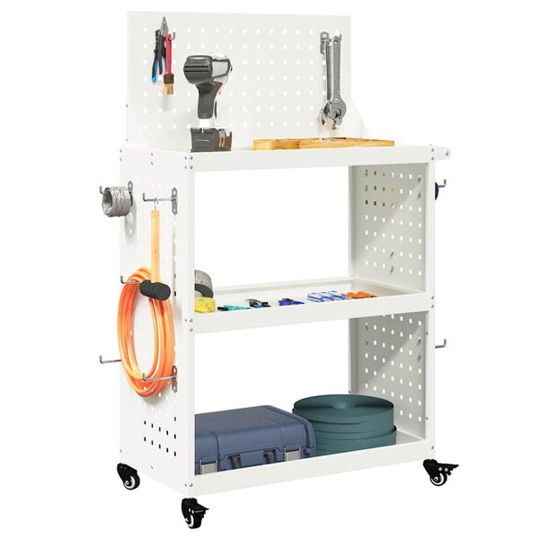 vidaXL Tool Trolley White 65 x 35 x 111 cm Cold-rolled Steel