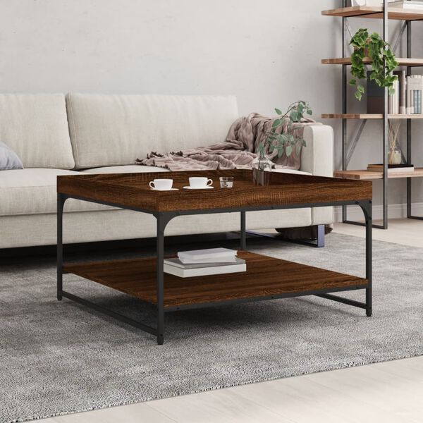 vidaXL Coffee Table Brown Oak 80x80x45 cm Engineered Wood and Iron
