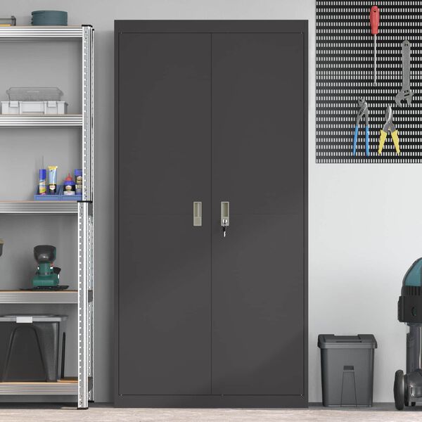 vidaXL Storage Cabinet 2 pcs Black 90 x 40 x 180 cm Cold-Rolled Steel