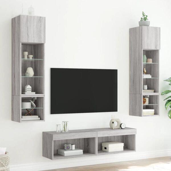 vidaXL 6 Piece TV Wall Units with LED Grey Sonoma Engineered Wood