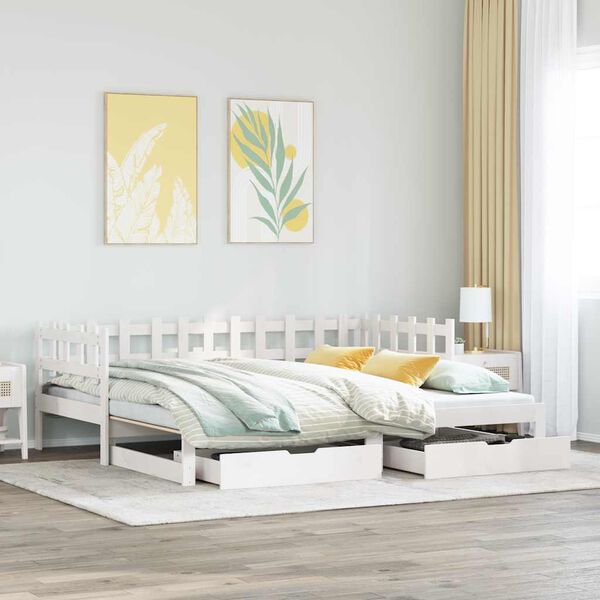 vidaXL Daybed with Trundle and Drawers without Mattress White 90x200 cm
