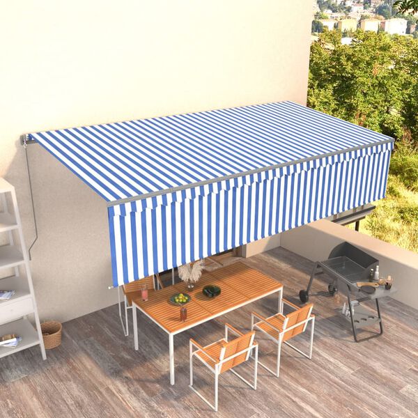 vidaXL Manual Retractable Awning with Blind 6x3m Blue&White