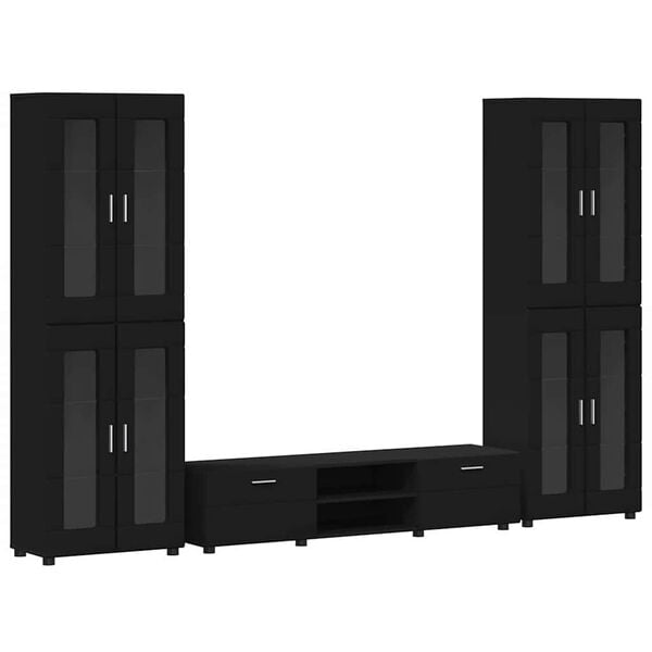 vidaXL TV Cabinet Set with Drawer FLORIN Black Engineered Wood