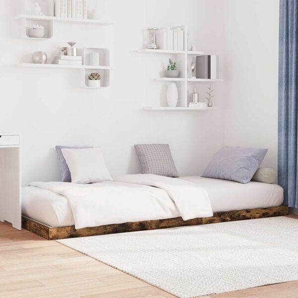 vidaXL Floor Bed Frame Smoked Oak 90 x 200 cm Engineered Wood