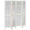 vidaXL Room Divider 4 Panels White Solid Wood Paulownia