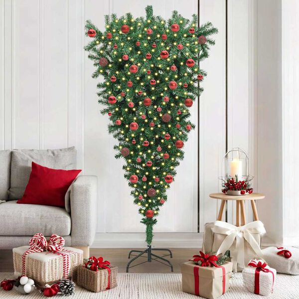 vidaXL Upside-down Artificial Pre-lit Christmas Tree with Ball Set PVC