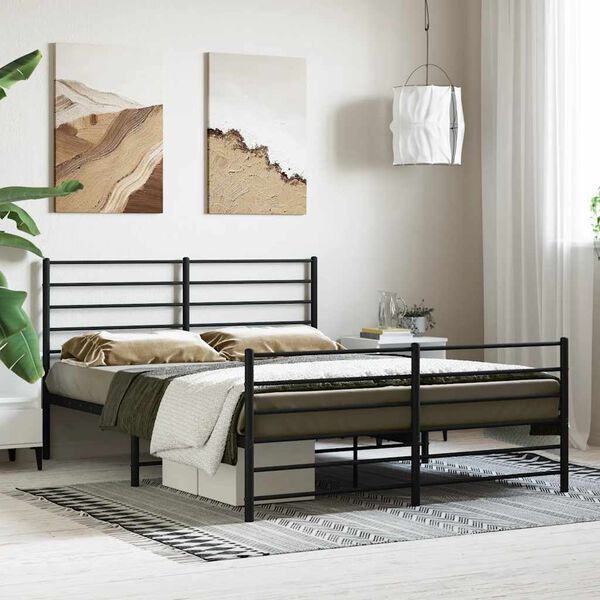 vidaXL Metal Bed Frame without Mattress with Footboard Black 120x200cm