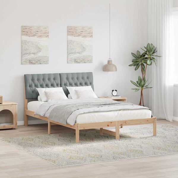 vidaXL Bed Frame with Upholstered Headboard Brown 135 x 190 cm