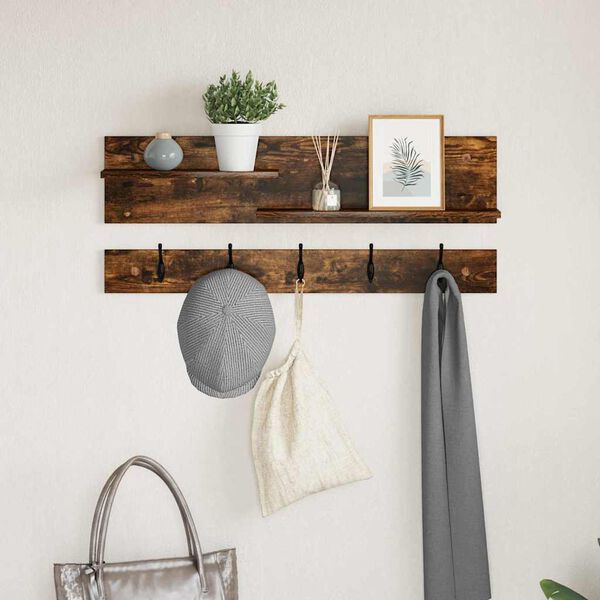 vidaXL Wall-Mounted Coat Rack with Shelf Smoked Oak 90 x 15 x 36 cm