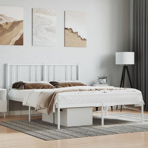 vidaXL Metal Bed Frame without Mattress with Headboard White 160x200cm