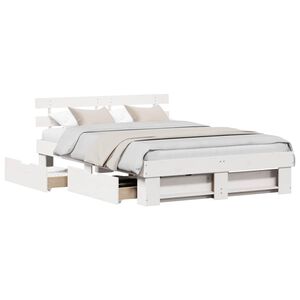 vidaXL Bed Frame with Headboard White 160 x 200 cm Solid Pine Wood