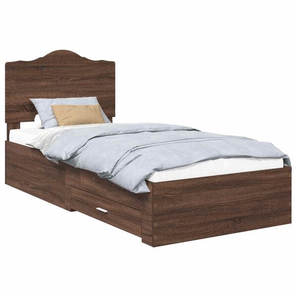 vidaXL Bed Frame with Headboard Brown Oak 75 x 190 cm Engineered Wood