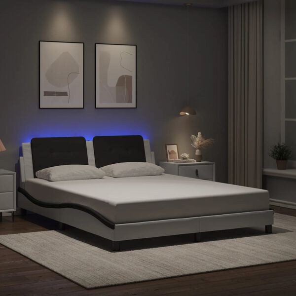vidaXL Bed Frame with LED without Mattress "Zadar" White and Black 160x200 cm