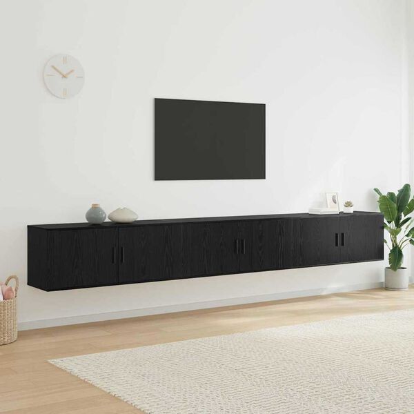 vidaXL Wall-mounted TV Cabinet Set Black Oak Engineered Wood