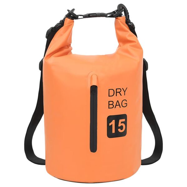 vidaXL Dry Bag with Zipper Orange 15 L PVC
