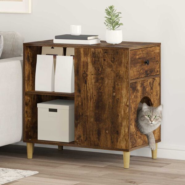 vidaXL Cat House Smoked Oak 72 x 42.5 x 70 cm Engineered Wood
