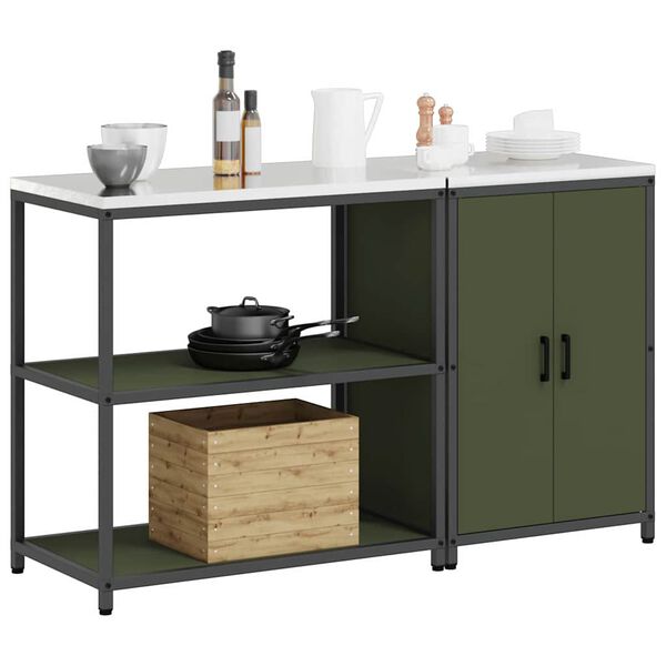 vidaXL Kitchen Storage Set 2 pcs Olive Green Cold-rolled Steel