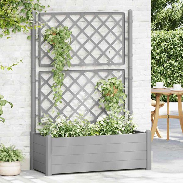 vidaXL Garden Planter with Trellis 100x43x142 cm PP Stone Grey