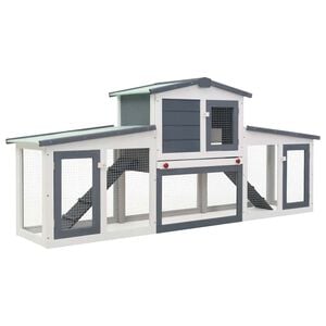 vidaXL Outdoor Large Rabbit Hutch Grey and White 201x45x85 cm Wood