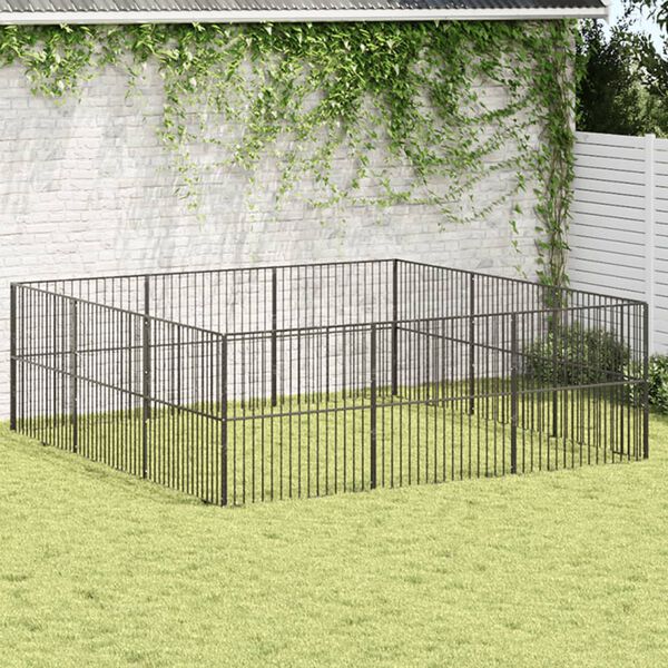 vidaXL Dog Playpen 12 Panels Black Galvanised Steel