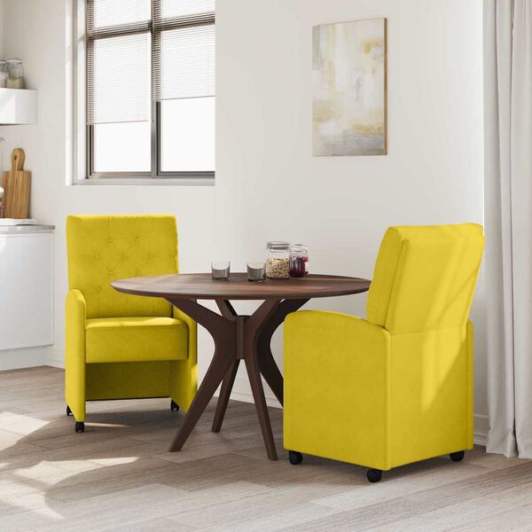 vidaXL Dining Chairs with Wheels 2 pcs Yellow 58 x 67 x 97 cm Velvet