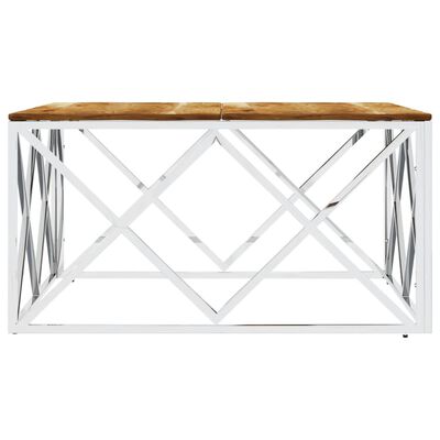 vidaXL Coffee Table Silver Stainless Steel and Solid Wood Acacia