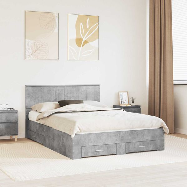 vidaXL Bed Frame Concrete Grey 140 x 200 cm Engineered Wood
