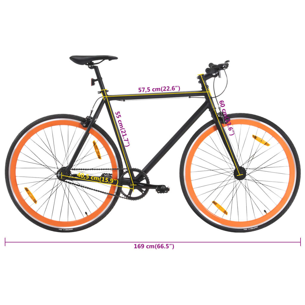 vidaXL Fixed Gear Bike Black and Orange 700c 55 cm vidaXL