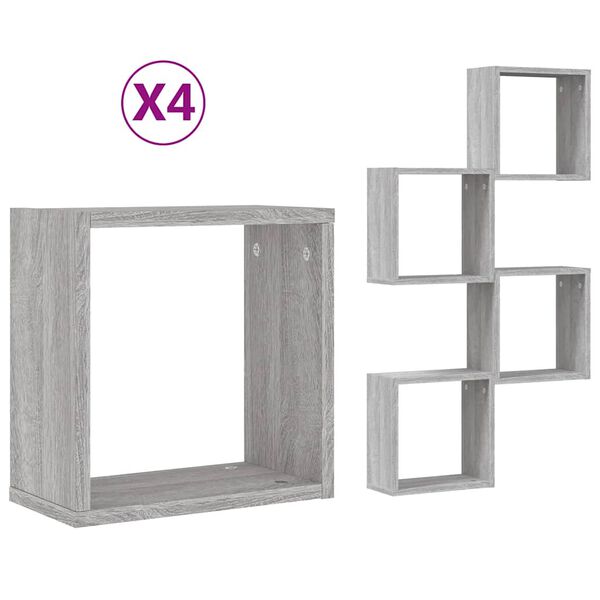 vidaXL Wall Cube Shelves 4 pcs Grey Sonoma 30x15x30 cm
