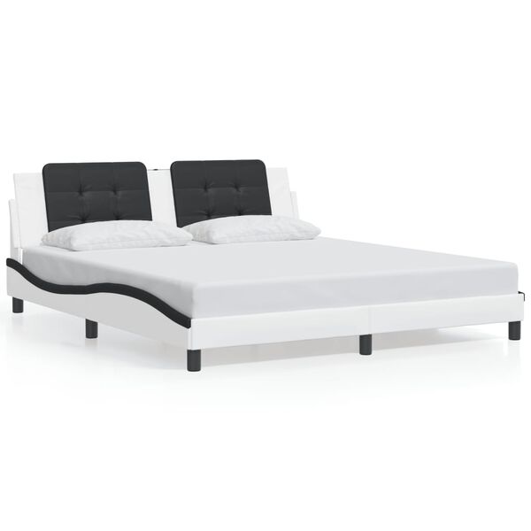 vidaXL Bed Frame without Mattress "Zadar" White and Black 180x200 cm Super King Faux Leather