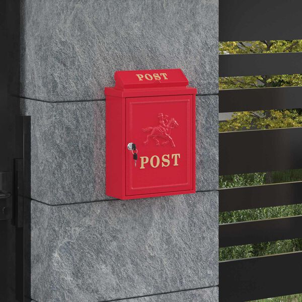vidaXL Wall Mounted Mailbox Red 29 x 13 x 41 cm Cast Aluminum